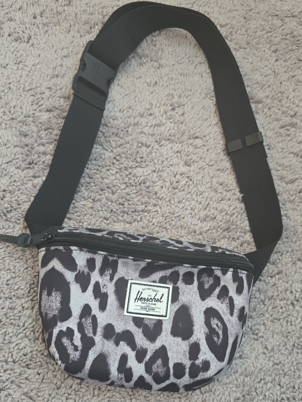 Herschel Supply Company Leopard Print Crossbody Bag in Gray and Black